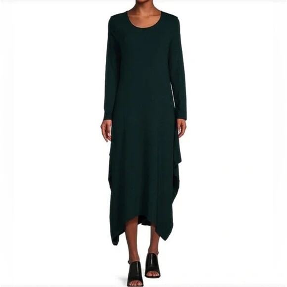 Bryn Walker Chelsea Dress Tulip Skirt Hunter Green Long Sleeve Stretch Knit Gown - Picture 1 of 8